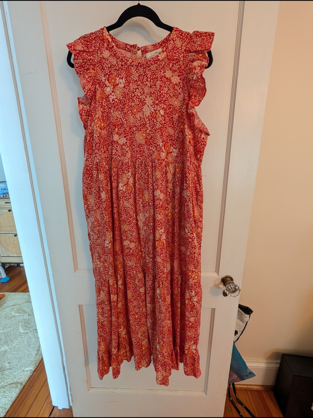 Universal Thread Red Floral Ruffle-Sleeve Maxi Dress
